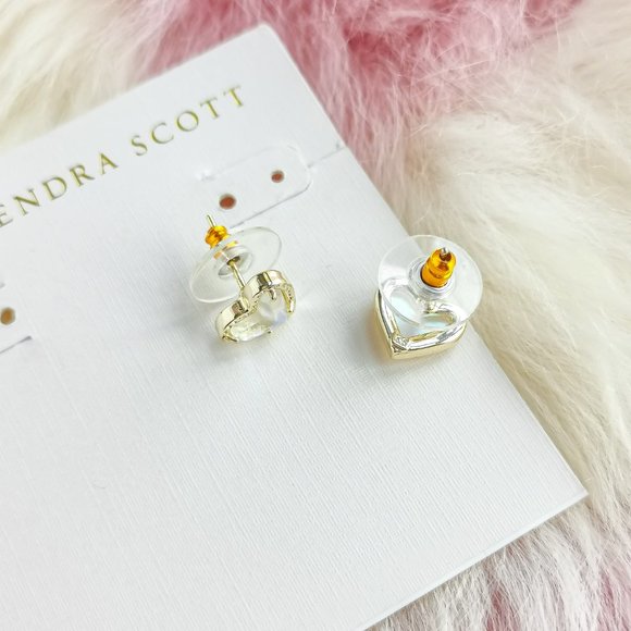 Gold Ari Heart Dichroic Glass Stud Earrings - Picture 3 of 3